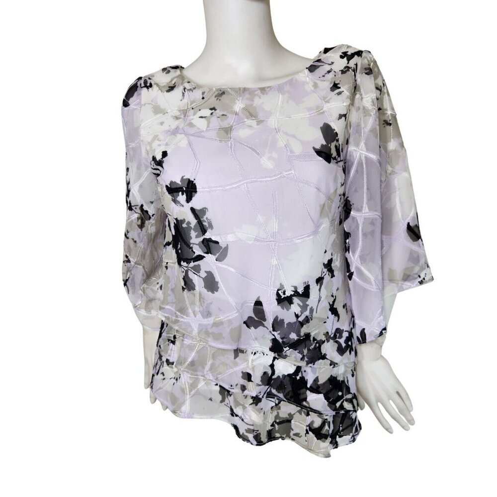 Alex Evenings Women's Ruffle Hem Top Blouse Lavender Black White Small NWT (12)